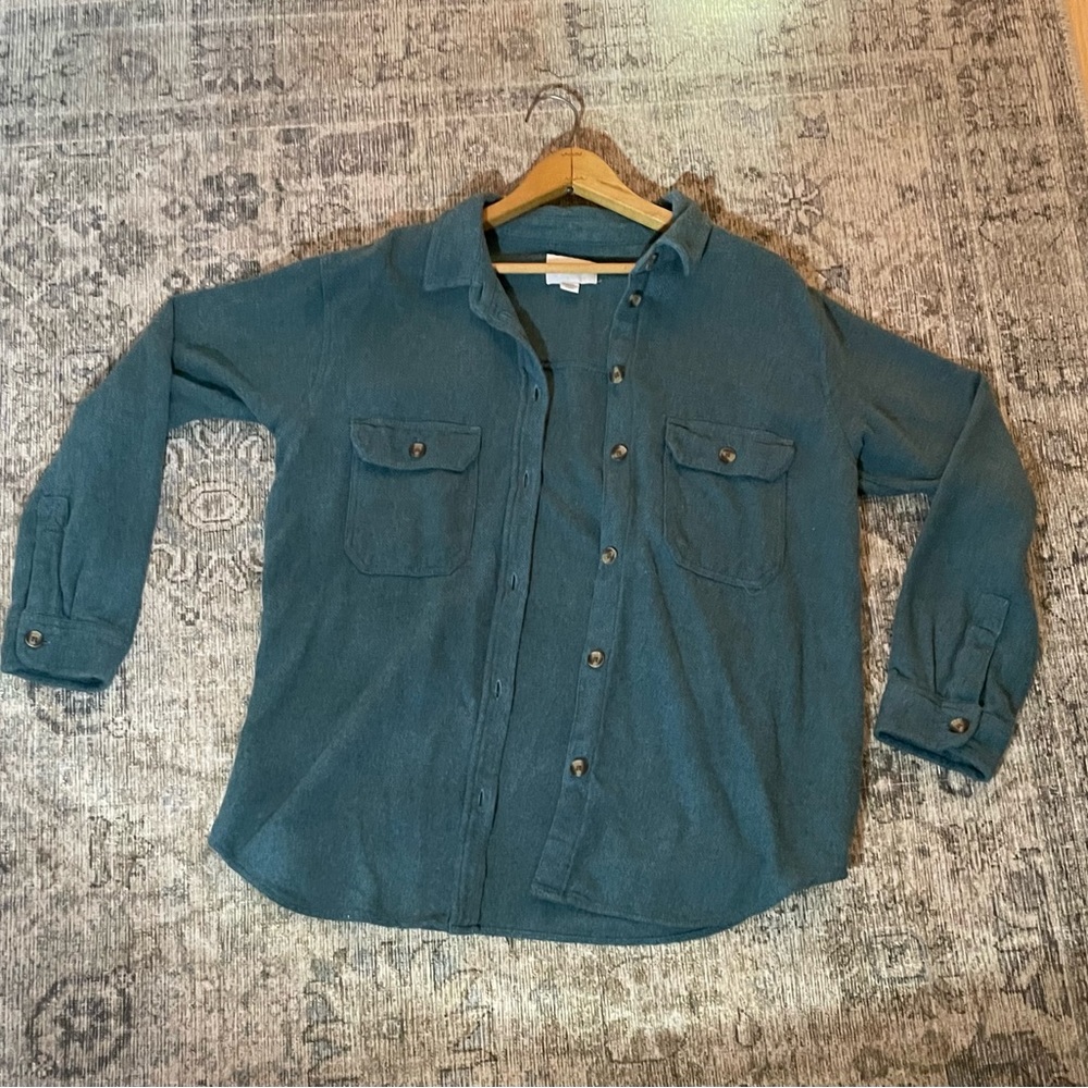 American Eagle NWOT Oversized Teal Fleece Sweater Shirt With Buttons Size M